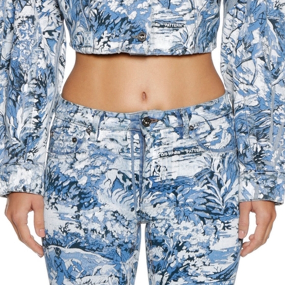 Off-White Blue Tapestry Print Skinny Jeans - Picture 3 of 10